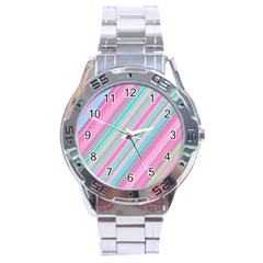 Background-lines Pink Stainless Steel Analogue Watch by nateshop