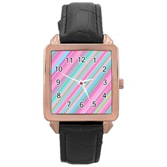 Background-lines Pink Rose Gold Leather Watch  by nateshop