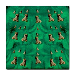 Happy Small Dogs In Calm In The Big Blooming Forest Tile Coaster by pepitasart