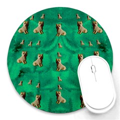 Happy Small Dogs In Calm In The Big Blooming Forest Round Mousepads by pepitasart