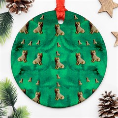 Happy Small Dogs In Calm In The Big Blooming Forest Ornament (round) by pepitasart