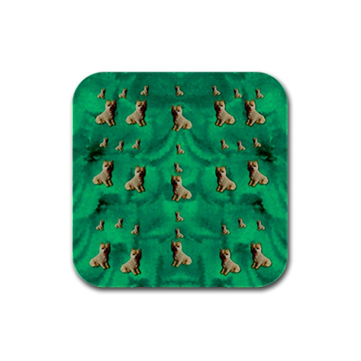 Happy Small Dogs In Calm In The Big Blooming Forest Rubber Square Coaster (4 pack)