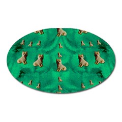 Happy Small Dogs In Calm In The Big Blooming Forest Oval Magnet by pepitasart