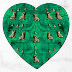 Happy Small Dogs In Calm In The Big Blooming Forest Jigsaw Puzzle (heart) by pepitasart