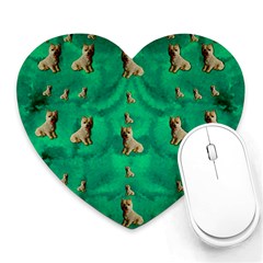 Happy Small Dogs In Calm In The Big Blooming Forest Heart Mousepads by pepitasart