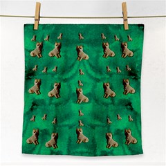 Happy Small Dogs In Calm In The Big Blooming Forest Face Towel by pepitasart