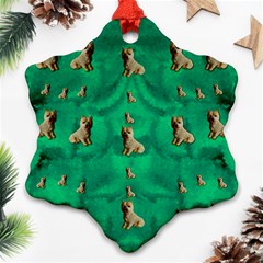 Happy Small Dogs In Calm In The Big Blooming Forest Ornament (snowflake) by pepitasart