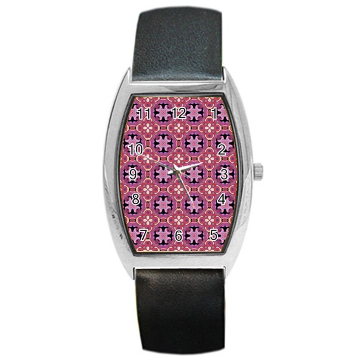 Abstract-background-motif Barrel Style Metal Watch