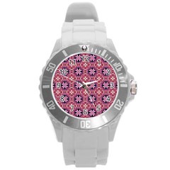 Abstract-background-motif Round Plastic Sport Watch (l) by nateshop