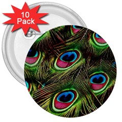 Peacock-feathers-color-plumage 3  Buttons (10 Pack)  by Celenk