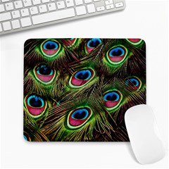 Peacock-feathers-color-plumage Large Mousepads by Celenk