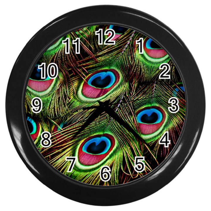 Peacock-feathers-color-plumage Wall Clock (Black)