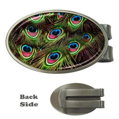 Peacock-feathers-color-plumage Money Clips (oval)  by Celenk