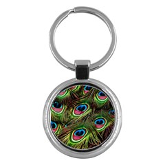 Peacock-feathers-color-plumage Key Chain (round) by Celenk