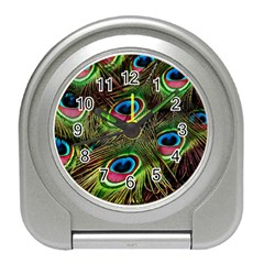 Peacock-feathers-color-plumage Travel Alarm Clock by Celenk