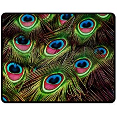 Peacock-feathers-color-plumage Double Sided Fleece Blanket (medium)  by Celenk