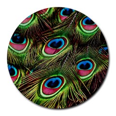 Peacock-feathers-color-plumage Round Mousepads by Celenk