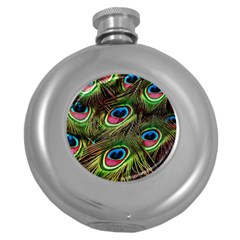 Peacock-feathers-color-plumage Round Hip Flask (5 Oz) by Celenk