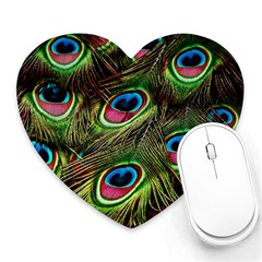 Peacock-feathers-color-plumage Heart Mousepads by Celenk