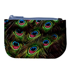 Peacock-feathers-color-plumage Large Coin Purse by Celenk