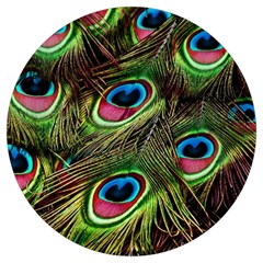 Peacock-feathers-color-plumage Round Trivet by Celenk