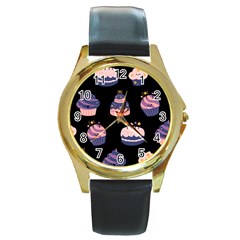 Birthday-cake Round Gold Metal Watch by nateshop