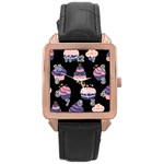 Birthday-cake Rose Gold Leather Watch  Front