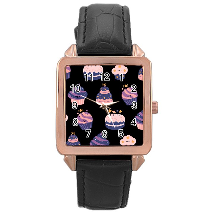 Birthday-cake Rose Gold Leather Watch 