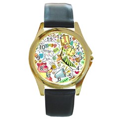 Doodle Round Gold Metal Watch