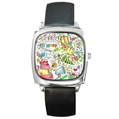 Doodle Square Metal Watch by nateshop