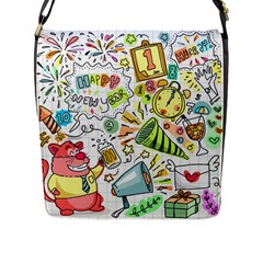 Doodle Flap Closure Messenger Bag (L)