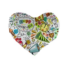 Doodle Standard 16  Premium Flano Heart Shape Cushions