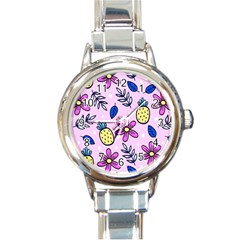 Flowers Purple Round Italian Charm Watch by nateshop