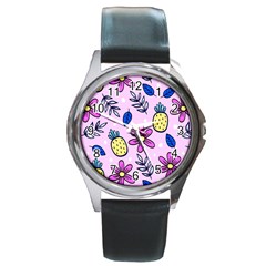 Flowers Purple Round Metal Watch by nateshop