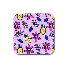 Flowers Purple Rubber Square Coaster (4 Pack) by nateshop