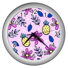 Flowers Purple Wall Clock (silver) by nateshop