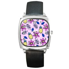 Flowers Purple Square Metal Watch by nateshop