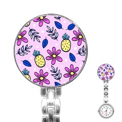 Flowers Purple Stainless Steel Nurses Watch by nateshop