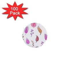 Leaves-pink 1  Mini Buttons (100 pack) 