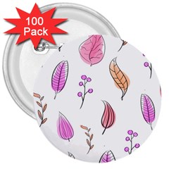 Leaves-pink 3  Buttons (100 pack) 