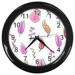 Leaves-pink Wall Clock (Black)