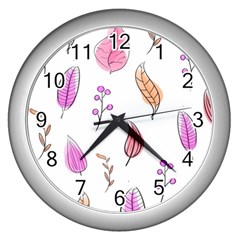 Leaves-pink Wall Clock (silver) by nateshop