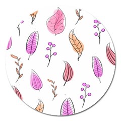 Leaves-pink Magnet 5  (Round)