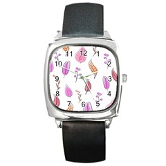 Leaves-pink Square Metal Watch