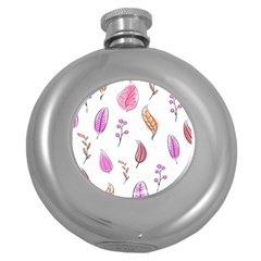 Leaves-pink Round Hip Flask (5 Oz) by nateshop