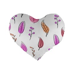 Leaves-pink Standard 16  Premium Heart Shape Cushions by nateshop