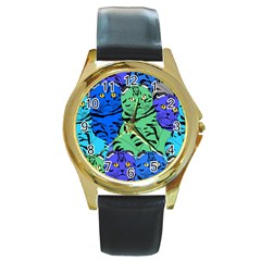 Pattern-cat Round Gold Metal Watch by nateshop