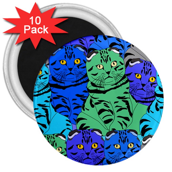 Pattern-cat 3  Magnets (10 pack) 