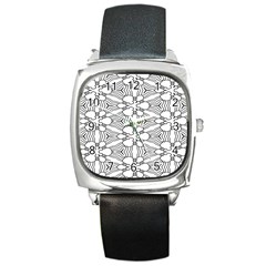 Pattern-white Square Metal Watch