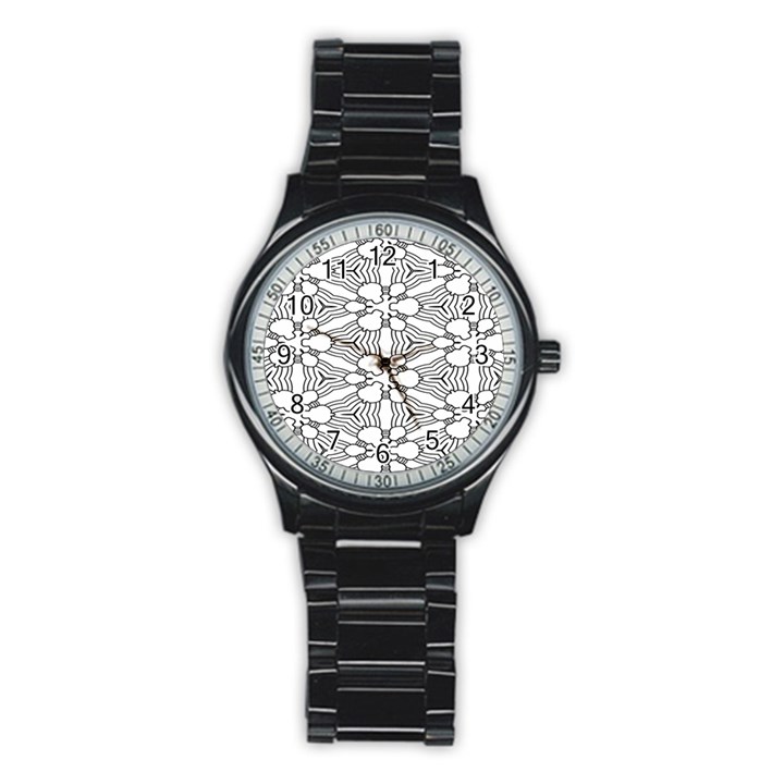 Pattern-white Stainless Steel Round Watch